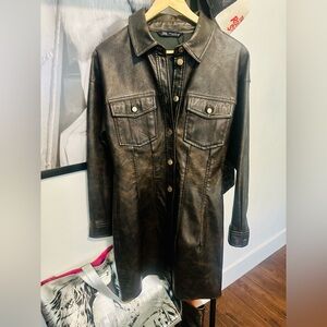 Zara Dark Brown Leather Dress/jacket full button up